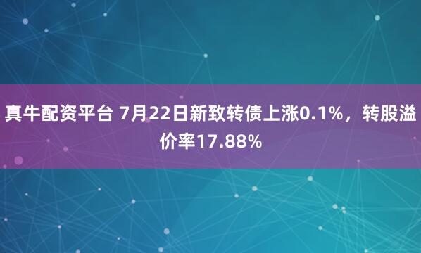 真牛配资平台 7月22日新致转债上涨0.1%，转股溢价率17.88%